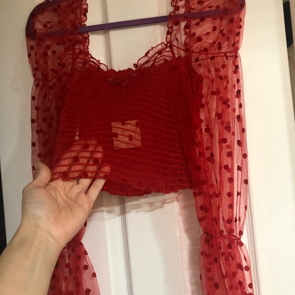 Red Mesh Polka Dot Long Sleeve - Picture 2 of 2